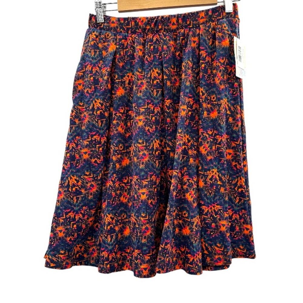LuLaRoe Madison Navy Blue & Orange Abstract Print A-Line Mini Skirt Size S
